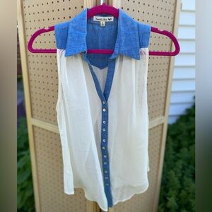 Double Zero sheer and denim button top